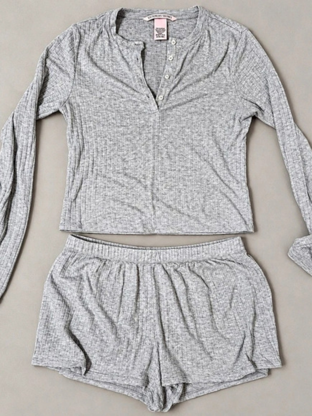 Victoria's Secret SoSoft Modal Wide-Rib Long-Sleeve Henley & Shorts Set Henley &